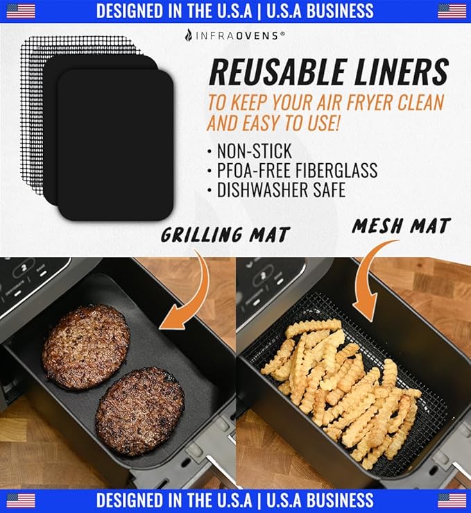 INFRAOVENS Accessories for Ninja Dual 2 Basket Air Fryer 10 QT DZ401 & 8 QT DZ201, Racks for Foodi Dual Zone, Reusable Liner Sheets for Double Airfryer, 9pcs Kitchen Accessory Set with Recipe Book