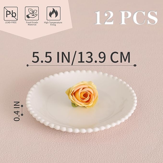 OMAYKEY 5.5 Inch Small Ceramic Dessert Plates Set of 12, Small Appetizer Plates, Porcelain Round Shaped Mini White Plate, for Cake Waffles Snacks Side Dish, Oven Microwave Dishwasher Safe