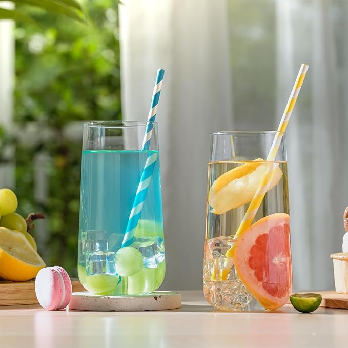 Water Glasses Set of 6, 17.5oz Large Drinking Glasses, Clear Crystal Lightweight Glass cups, Glassware Set for Juice,Iced Tea,Mojito,kitchen and bar,Gifts