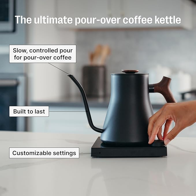 Fellow Stagg EKG Pro Studio Edition Electric Gooseneck Kettle - Pour-Over Coffee, Tea, Quick Heating, Precise Temperature Control, Scheduling, Built-in Brew Timer-Matte Black with Walnut Handle, 0.9 L
