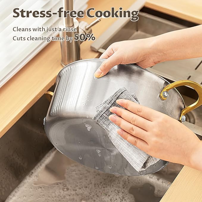 BEZIA 6 Quart Tri-Ply Stainless Steel Stockpot,Even Heat Distribution, Cooking Pot With Sturdy Handles, Oven-Safe Up to 500°F, Compatible with All Cooktops, Perfect for Soups & Stews, Silver