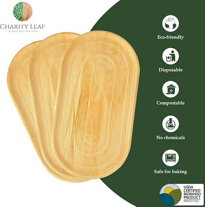 10-Pack 22"x12" Palm Leaf Trays | Eco-Friendly, Compostable Platters for Weddings, Charcuterie Boards & Events