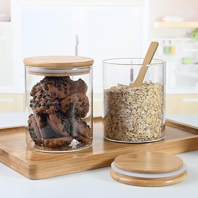 umieo Glass Food Storage Containers with Bamboo Lids Large Glass Food Storage Jars for Coffee Bar Tea Sugar (Clear Glass)
