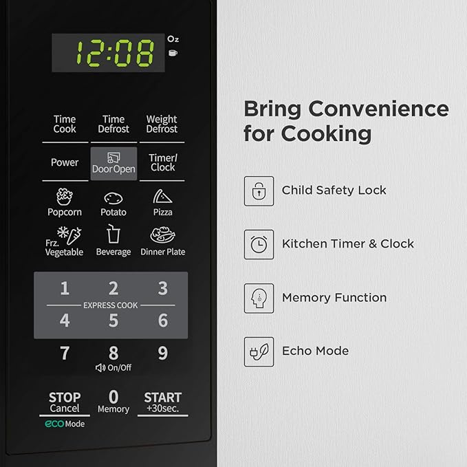 COMFEE EM720CPL-PMB Countertop Microwave Oven with Sound On/Off, ECO Mode and Easy One-Touch Buttons, 0.7 Cu Ft, Black
