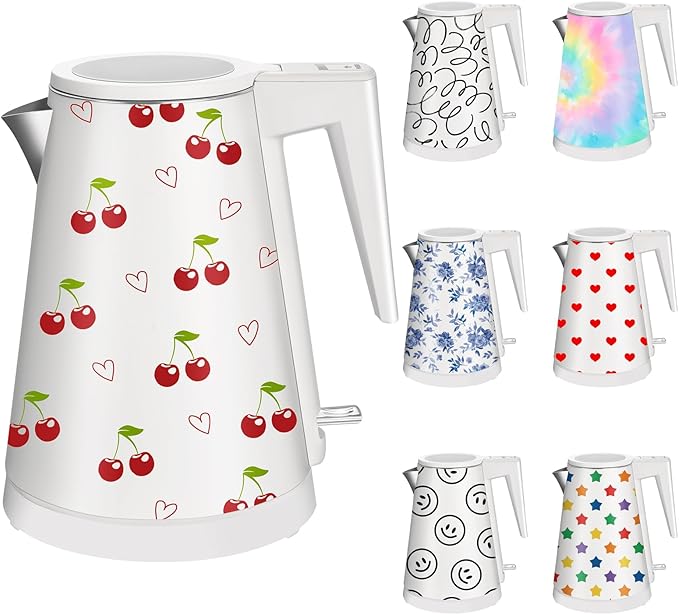 1.2L Double Wall Stainless Steel Interior Water Boiler, Cordless, 1000W Fast Boil with LED Light Coffee Pot & Tea Electric Kettle, Auto Shut-Off and Boil-Dry Protection (Cherry)