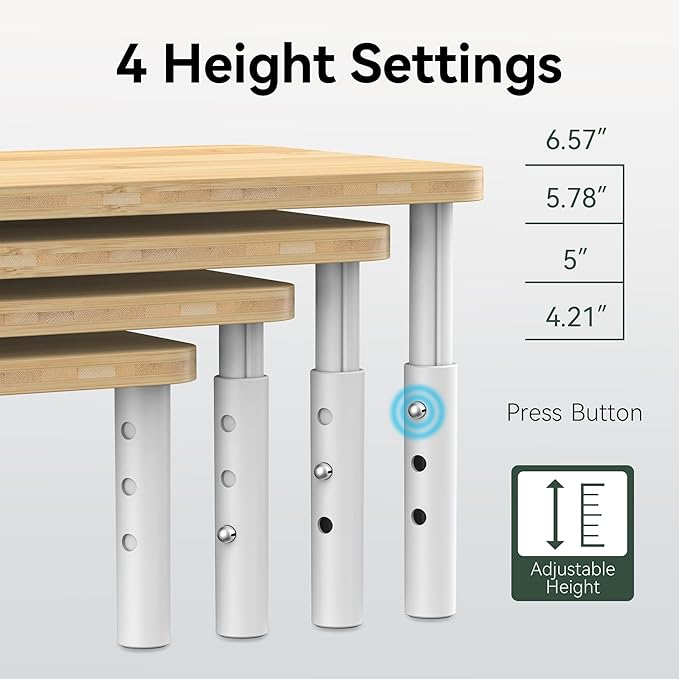 Cabinet Organizer Shelf, Spice Rack Set of 2 Kitchen Pantry Cupboard Shelves, Stackable, Height Adjustable, Natural Bamboo (15.6" Wx77.Dx6.57 H per Pack)