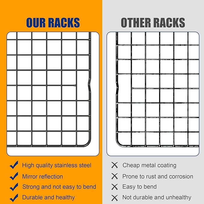 2PCS Cooling Racks for Cooking and Baking -11.65''x16.85''Heavy Duty Stainless Steel Wire Rack for Baking, Grilling, Roasting - Oven & Dishwasher Safe - Fits Half Sheet Pan(Black)