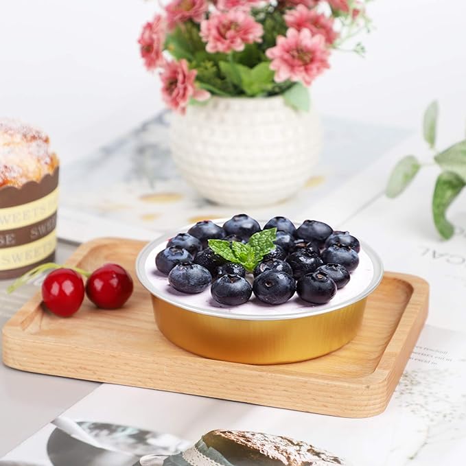 Beasea Disposable Pie Tins 4 Inch, 50 Pack Mini Tart Pans with Lids, 8 Oz Golden Aluminum Pie Pan Tin Tart Pans Round Oven Baking Mini Cake Pan for Pie Tart Quiche