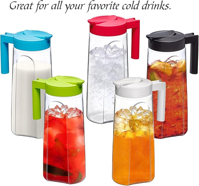 Amazing Abby - Slim - Tritan Pitcher (64 oz), Unbreakable Plastic Water Pitcher with Lid, BPA-Free, Heat-Resistant, Dishwasher-Safe, Great for Both Iced and Hot Drinks, Indoors and Outdoors, Black