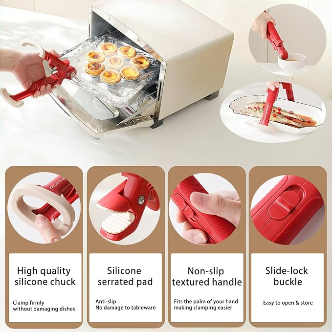 4 pcs Heat Resistant Kitchen Safety Set – Includes Silicone Oven Mitt, 2-in-1 hot Plate clamp, and Mini Pinch Mitts – Ideal for Microwave, Air Fryer & Steaming Use