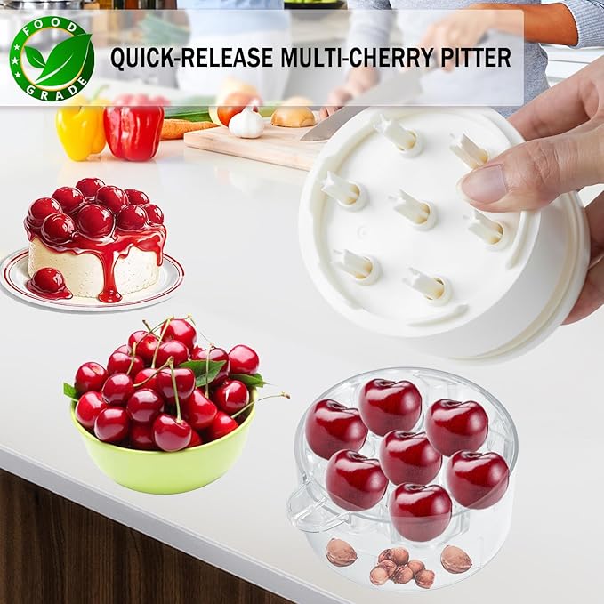 Cherry Pitter Tool Pit Remover, Multiple Cherry Seed Remover, 7 Holes Cherry Stoner Pitter Quick Release, Multiple Cherry Pit Remover Cherries Jam
