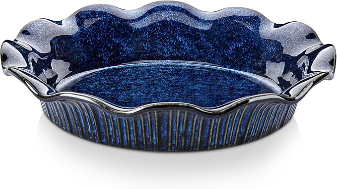 vancasso Stern Ceramic Pie Pan for Baking, 9 inch Pie Plates for Apple Pie and Quiche, Deep Pie Dish, Large Pot Pies, Thanksgiving Gifts for Women -Blue