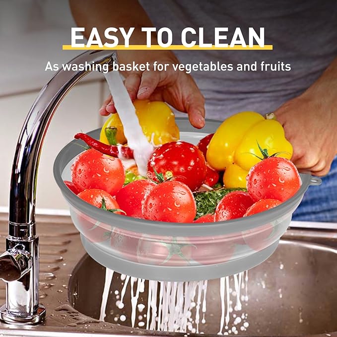 Collapsible Microwave Splatter Cover, Vented Microwave Lid with Hook Hole, Splatter Guard for Plate Dish Bowl, Vegetable Fruit Colander Multi-function Kitchen Gadget, BPA-Free (Grey)