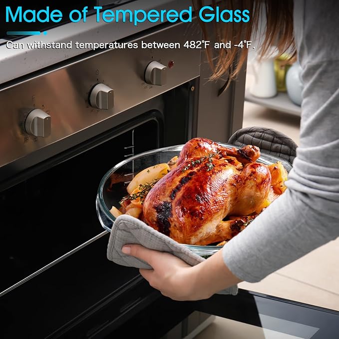NUTRIUPS 4QT Round Glass Casserole Dish with Lid 11inch Large Glass Microwave Bowls with Lid