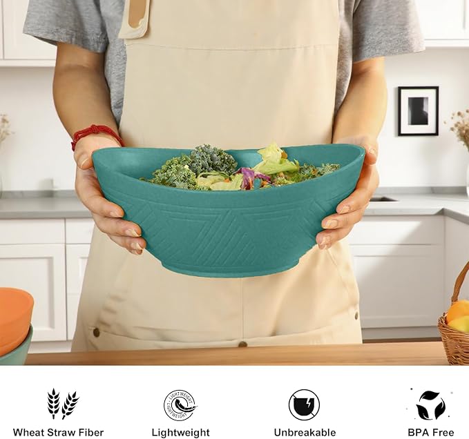 Large Salad Bowls 65 OZ - Wheat Straw Bowl Unbreakable Large Capacity Serving Bowl for Chips, Popcorn, Microwave & Dishwasher Safe Kitchen Bowls for Camping, Party, Big Cereal Bowl (Green)