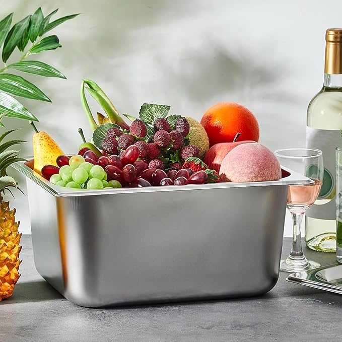 Mifoci 4 Pack Stainless Steam Hotel Pan with Lid, 1/2 Size x 6 Inch Deep, Reusable Anti Rust Steam Pan for Home, Party, Restaurant, Hotel, Buffet