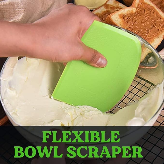 SURDOCA Dough Scraper Bench Scraper - 3P 4.7x3.7" Plastic Flexible Bowl Scraper, Sharp Edge & Angles Cake Scraper. Non-Slip Bakeware Decorating Tools Sculpting & Modeling Tools - Pure Green