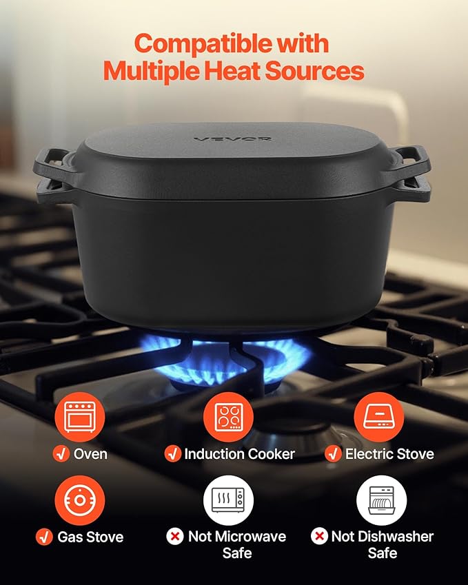 VEVOR Enameled Cast Iron Dutch Oven, 3.5 Quart Pot with Lid and Dual Handles, Heavy-Duty Durable Cookware Pan, Oven Induction Compatible up to 500℉, for Braising, Stews, Roasting, Bread Baking, Black