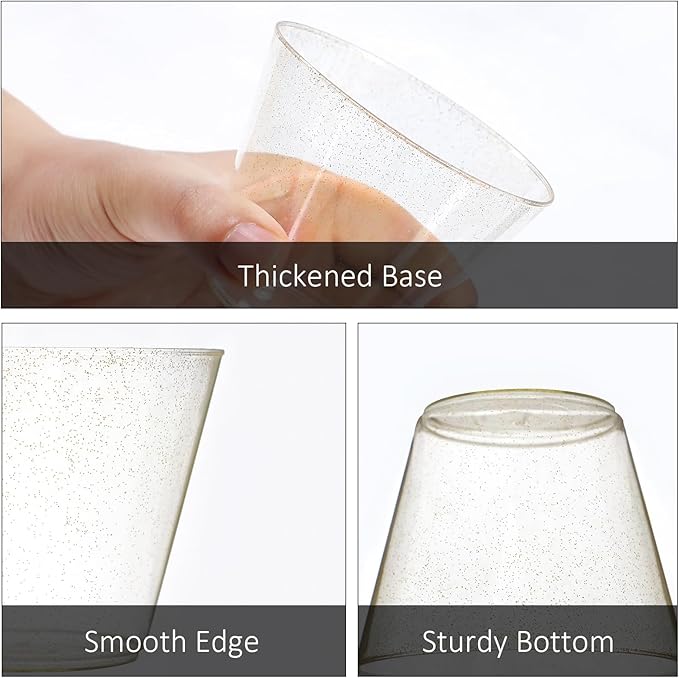 100 Count 9 oz Gold Plastic Cups, Disposable Cocktail Cups for Wedding & Party, Bulk Gold Plastic Tumblers, Fancy Disposable Party Cups for Cold Drinks