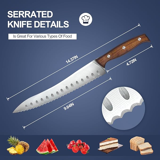 Serrated Bread Knife for Homemade Bread,Forged High Carbon German Steel Serrated Knives for Slicing Bagels, Cake (9.6-Inch Blade with 5.1-Inch Handle)