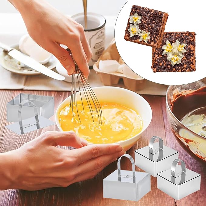 Uncle Jack 4 Pieces Food Ring Molds Set, Stainless Steel Cake Ring Mold with Pusher, for Kitchen Tools, Baking Pastry, Cake, Mousse (Include 4 Rings and 2 Pushers)