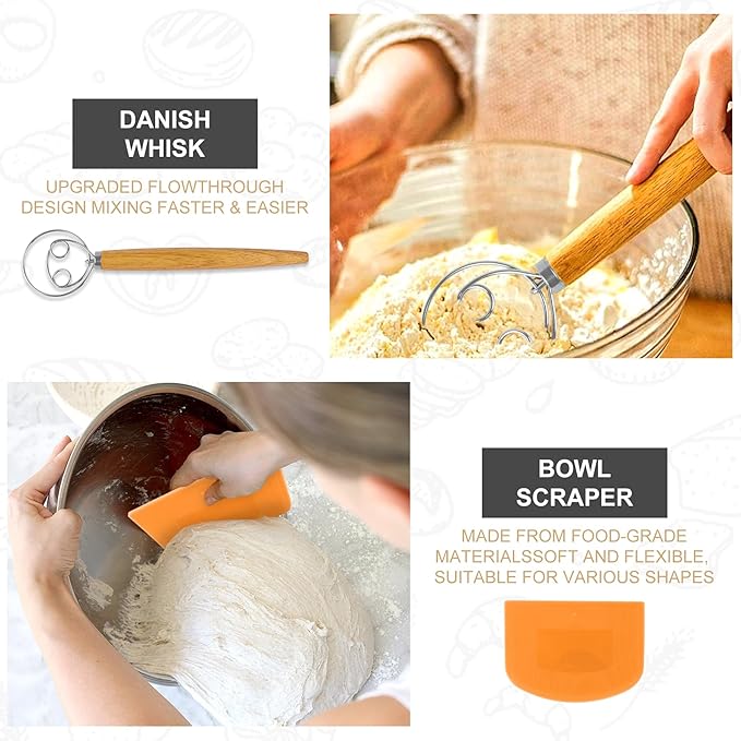 Sourdough Starter Kit - Bread Proofing Basket Set with 9.6" Oval Banneton Baskets x2, Silicone Bread Sling Baking Mat, Whisk Cutter Scraper Lame - Ideal Sourdough Bread Baking Supplies