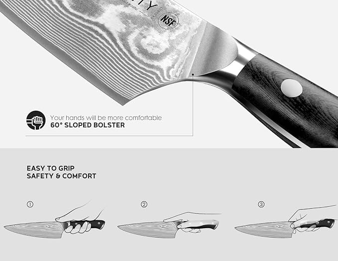 Damascus Chef Knife: 8-inch Razor-Sharp Japanese Chef Knife with VG10 Steel Core, Full Tang G10 Handle, NSF Food-Safe Professional Kitchen Knife with Sheath, Christmas Elegant Box