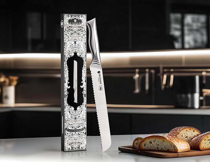 BRODARK Bread Knife - 10" Serrated Knife for Homemade Bread Sourdough - High Carbon Stainless Steel, One Piece Design, Sharp Serrated Edge for Even & Straight Slicing - NSF Certified, Shark Series