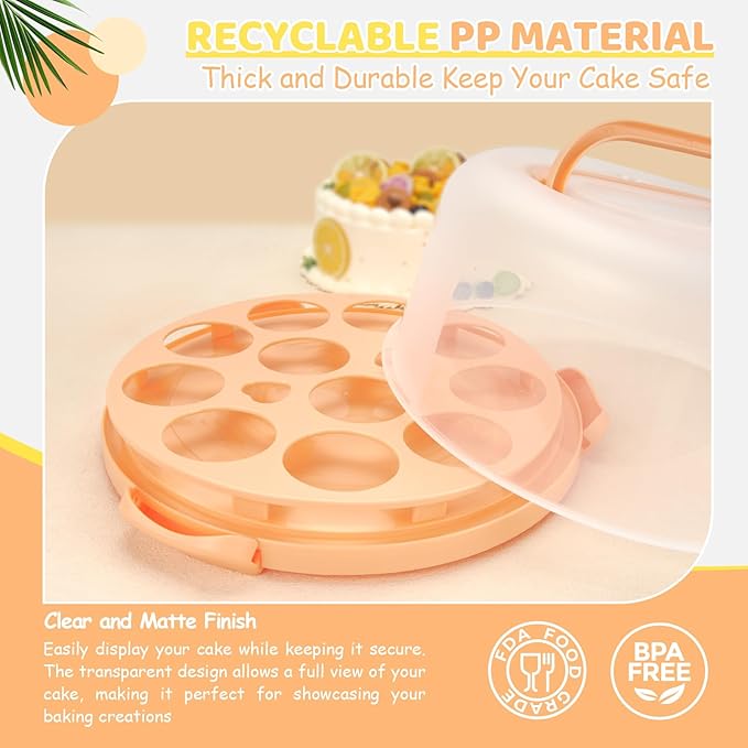 Ohuhu Cake Stand with Lid, Cake Carrier BPA-Free Cake Containers for 10 inch Cake with 2 Handles Cupcake Carrier - Plastic Cover Two Sided Base for Transport Pies Nuts Fruit
