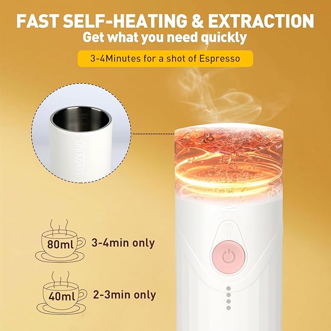 Portable Espresso Machine, Electric Travel Coffee Maker for Camping, Car Coffee Maker Self-Heating with USB-C, Compatible with Ground Coffee & NS Capsule for RV, Hiking, Office