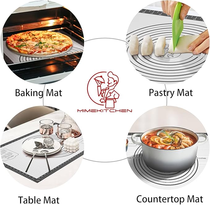 Silicone Baking Mat Non Stick Pastrty Mat for Dough Rolling Mat for Making Cookies, Macarons,Bread,Cake and Candy Reusable Kitchen Counter Mat Fondant Mat Oven Mat Placemat Baking Supplies Tools