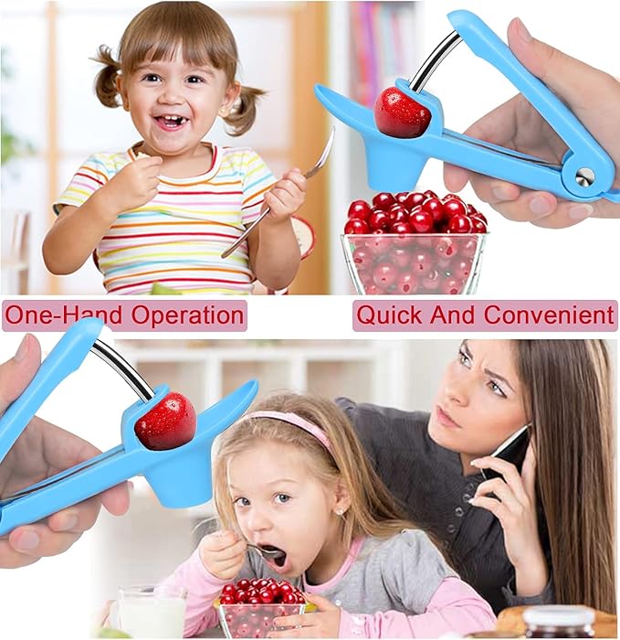 Cherry Pitter Tool,Cherry Pitter Cherry Stone Remover Tool for Making Cherry Jam Cherries Corer Pitter Tool,Cherry Pitter Olive Pitter with Space-Saving Lock Design,Cherry & Olive Pitter (Blue)