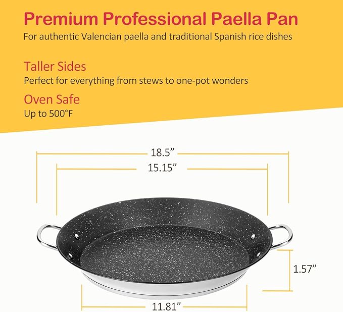 ACTIV CUISINE Paella Pan, 14 Inch Stainless Steel Paella Pan, Non-stick Coating, Seafood and Meat for 6 Servings, Cooking Pan Suitable for All Cooktops Including Induction, 36 CM