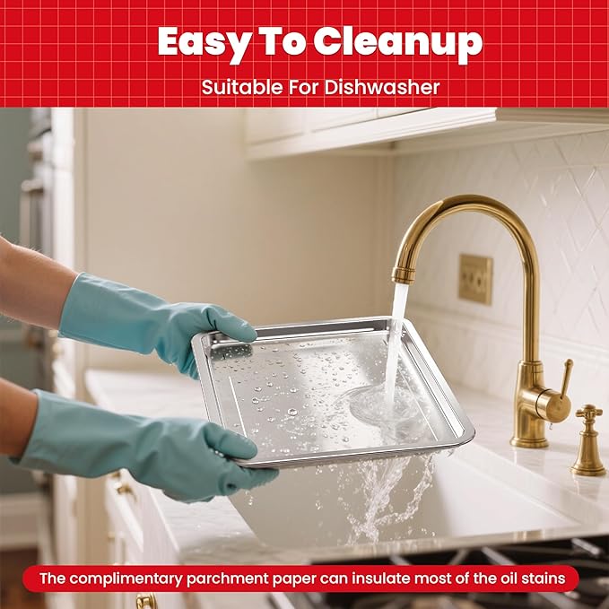 Air Fryer Basket for Oven,Ease Of Cleaning,Air Fryer Basket and Stainless Steel Baking Tray Pant Oven with 50 Sheets Parchment Papers,Air Fryer Pan Rack for Cooking Baking Dishwasher (1 Set L)
