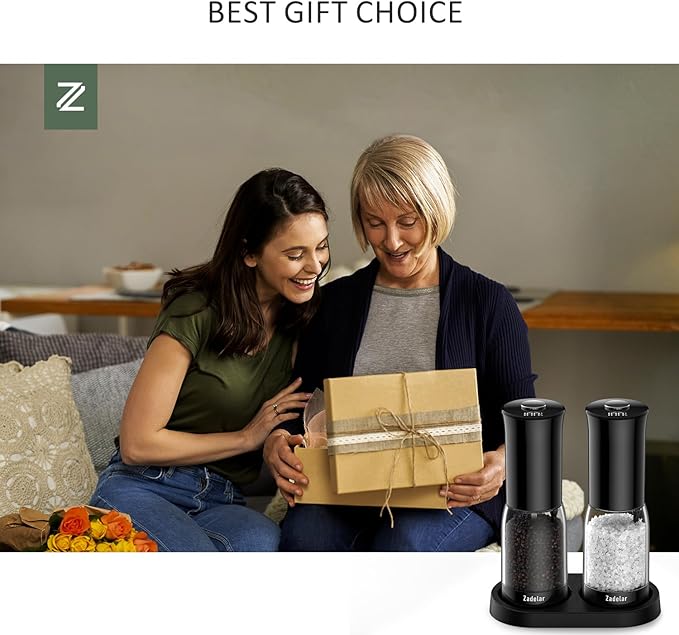 Electric Salt and Pepper Grinder Set with LED Power Display,Larger Capacity Salt and Pepper Shakers Set Rechargeable Electric with Flexible Coarsenes,LED Light,One Hand Operation for Kitchen