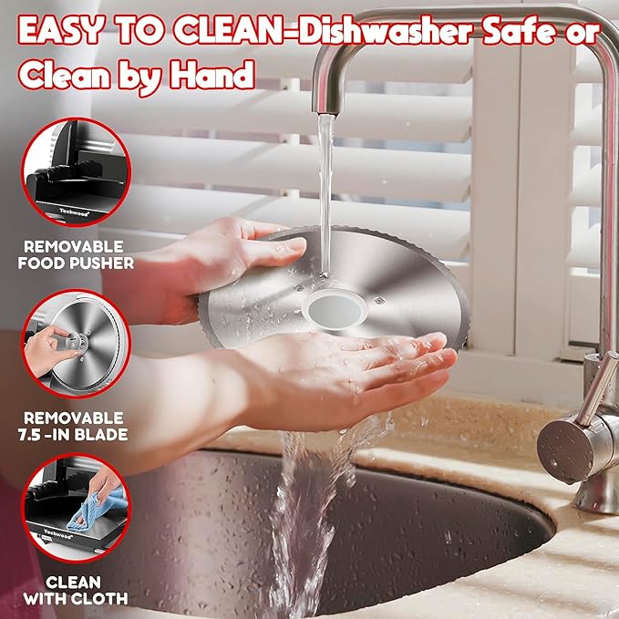 Meat Slicer, Techwood 150W Electric Slicer for Home Use with 2 Removable 7.5" Stainless Steel Blade, Deli Cheese Fruit Vegetable Bread Cutter with Adjustable Thickness, Easy to Clean, Silver