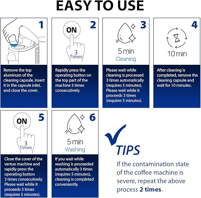 Powerful Cleaning Pods and Capsules Cleaner Kit - for Coffee Machines - Made from 100% Plant-Based 1st Grade Formula - Includes 6 Cleaning Capsules Only Compatible with Pack of 2