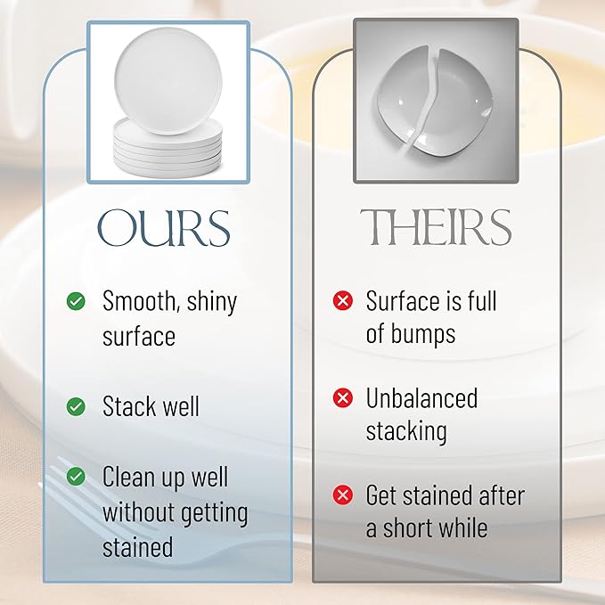 BTaT- Porcelain White Dinner Plates, Set of 6, 10.6 inch, Salad Serving Modern Round Dishes, Smooth Glaze, Dishwasher Safe, Microwave Safe, Oven Safe, Scratch Resistant