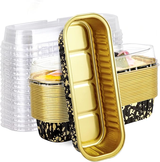 EUSOAR Foil Ramekins with Lids, 25pcs 6.8oz Small Bread Tins Aluminum Foil Cupcake Baking Cups Containers, Muffin Containers Cake Wrappers Cheesecake Creme Brulee Ramekins for Party Gathering