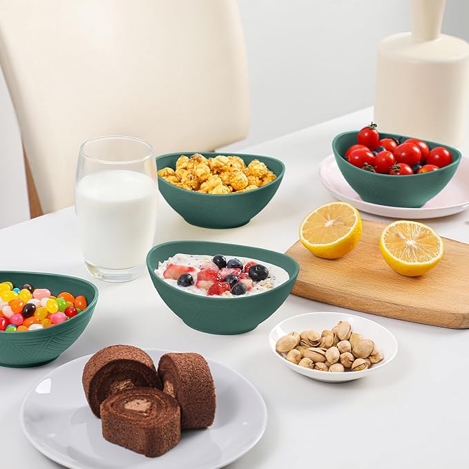 Wheat Straw Bowls, Unbreakable Snack Bowl 4 PCS - 10 OZ, Small Bowl for Snack, Dessert, Dip, Microwave and Dishwasher Safe Mini Bowls Set for Kitchen (Green)