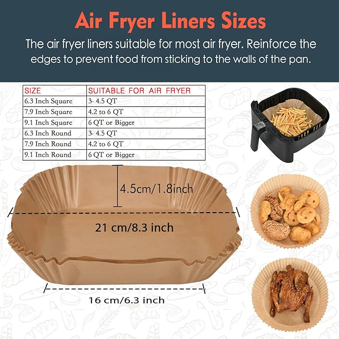 Air Fryer Disposable Paper Liner Compatible with COSORI and Ninja Air Fryer Toaster Oven, Non-stick Air Fryer Parchment Paper Baking Accessories