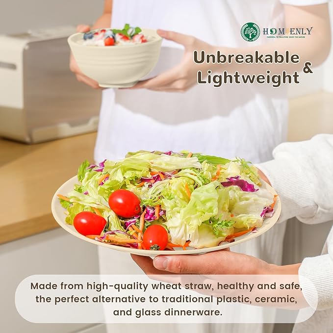 Homienly 40 PCS Dinnerware Set Service for 8, Kitchen Wheat Straw Dinnerware Set Unbreakable - Plates Set, Bowls Set,Cups Set, Microwave and Dishwasher Safe Dish Set for Dinner, Outdoor(Beige)
