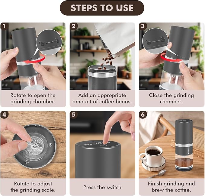 Portable Electric Coffee Grinder Stainless Steel Conical Burr Coffee Grinder with 45 Adjustable Settings Rechargeable Coffee Bean Grinder with LED Display for Home, Travel, Camping, Office-Titanium