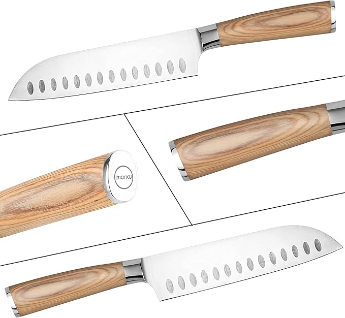 imarku Santoku Knife, 7 inch Kitchen Knife Ultra Sharp Asian Knife Japanese Chef Knife - German HC Stainless Steel 7Cr17Mov - Ergonomic Pakkawood Handle, Christmas Gifts for Women/Men, Gold