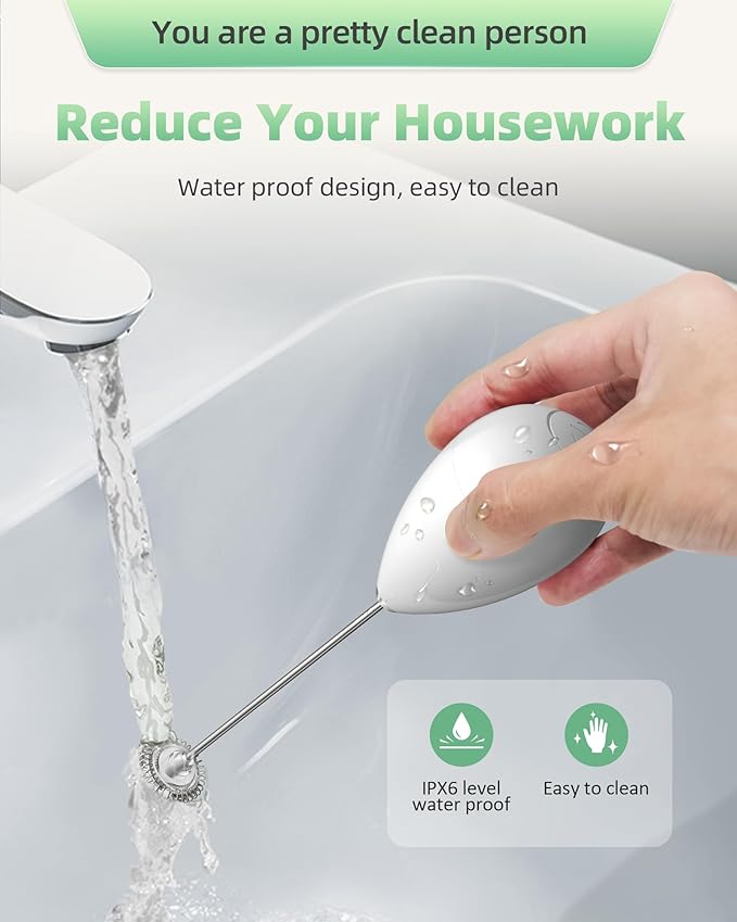 Rechargeable Milk Frother Handheld, Travel Portable Frother Wand for Coffee, USB C Electric Whisk with Stand & Case, Waterproof Hand Drink Mixer for Lattes, Cappuccino, Matcha, Egg (White)