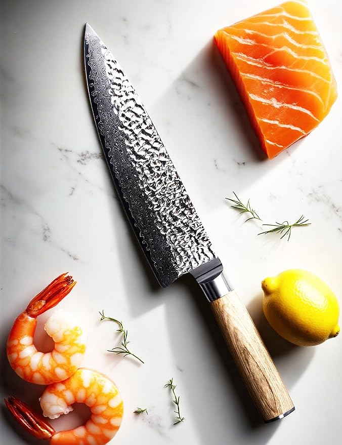 8" VG-10, 67-Layer Genuine Damascus Chef Knife, SGS Lab-Verified Sharpness & Edge Retention, Ergonomic Balanced Handle, Ideal for Home Use & Gifting