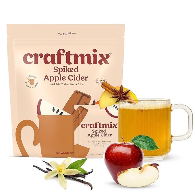 Craftmix Spiked Spiced Apple Cider Mix, Makes 12 Drinks, Vodka Cocktail Mixer, Instant Skinny Cocktail and Mocktail Mix - With Real Fruit - Vegan Low Carb, Low Sugar, Non-GMO, Gluten Free, Easy to Mix