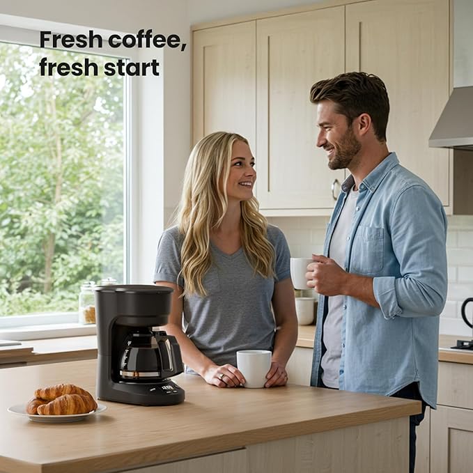 Kismile Compact Drip Coffee Maker, Anti-Drip System, Timer, Removable Funnel & Auto Shut-Off, Anti-Dry Protection, Perfect Small Coffee Machine for Home & Office (Black)