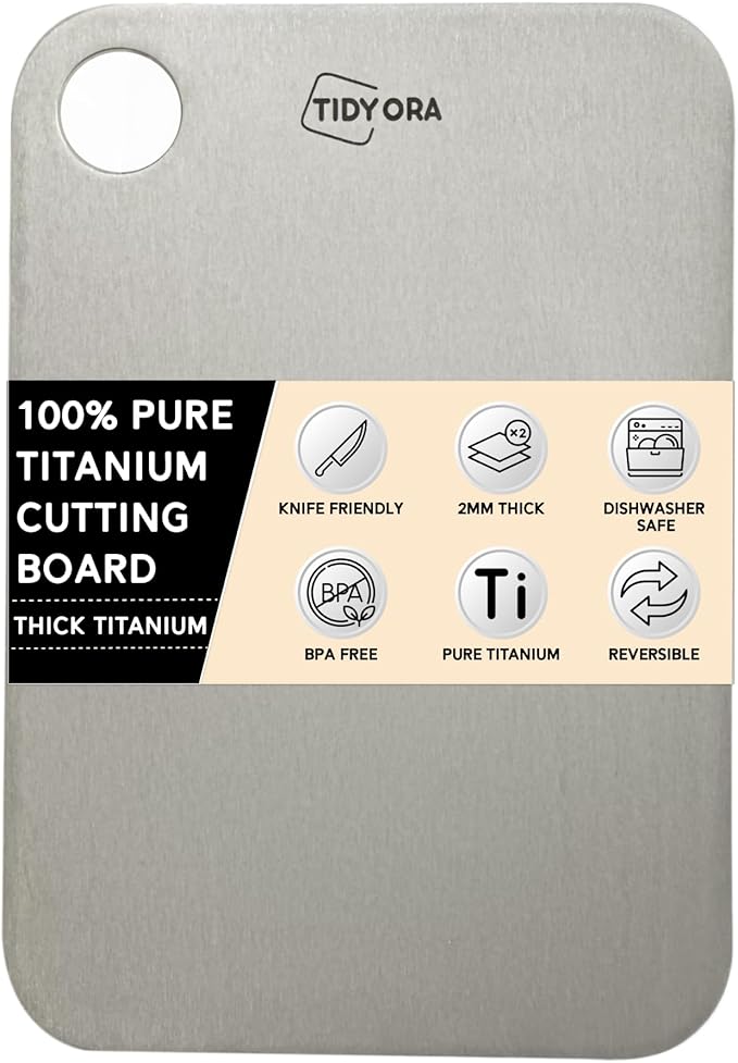 Titanium Cutting Board, Small 12” x 8” - 2MM Thick Premium Titanium Chopping Board - 100% Pure Titanium Cutting Boards for Kitchen - Double Sided, Ideal for Chopping, Slicing & Dicing