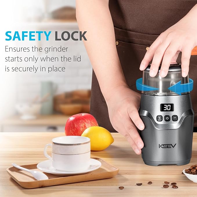 Digital Display Timer Electric Coffee Grinder, 150W Herb Grinder, Large Capacity Up to 12 Cups, Whisper Quiet, Safety Lock Feature, Removable Stainless Steel Cup for Spices, Herbs, Nuts (Silver)